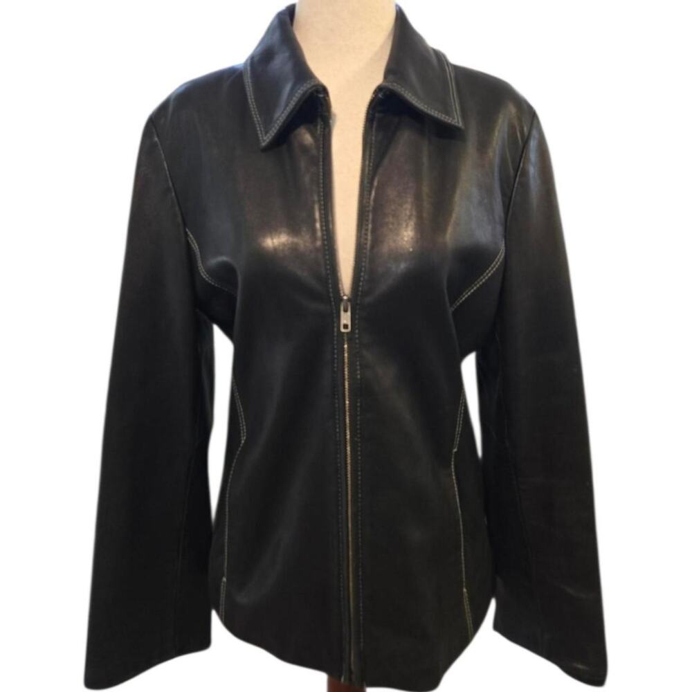 Sleek black leather jacket with